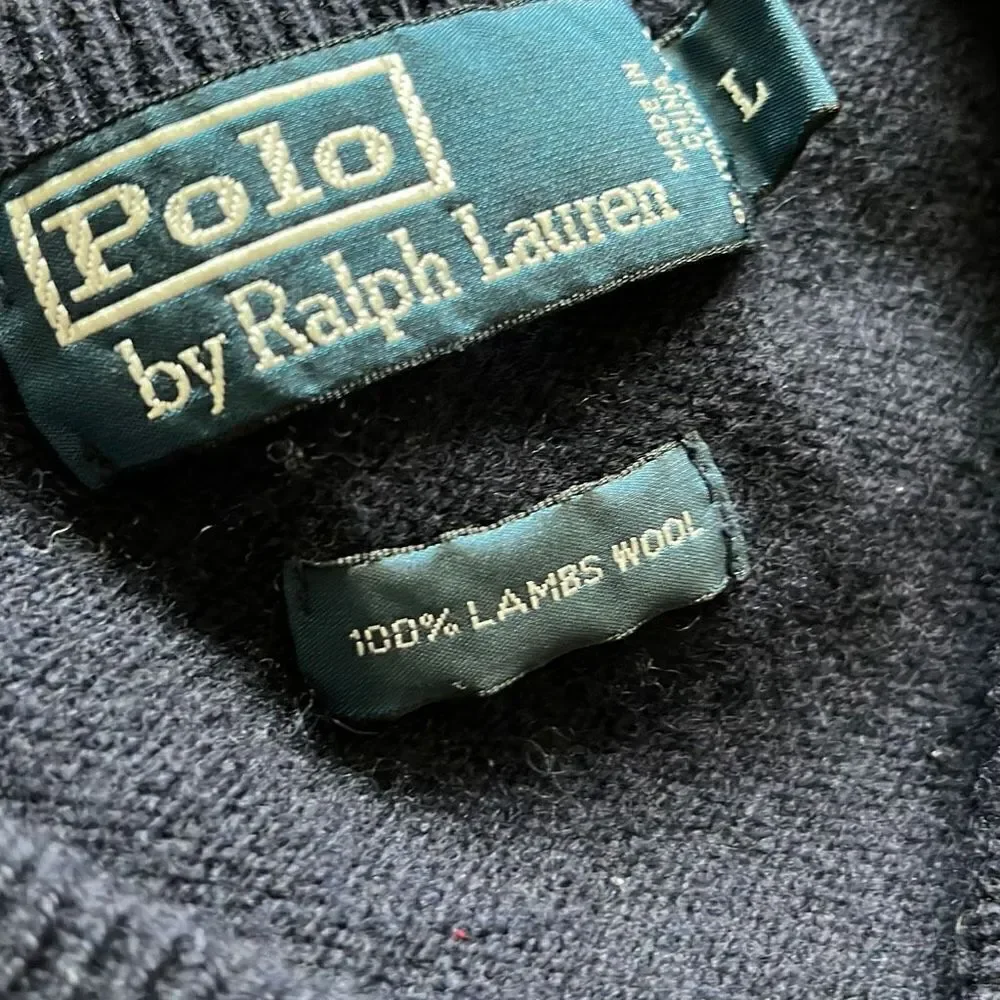 POLO RALPH LAUREN Men's Pure Lambswool Warm Soft Navy V-neck Jumper, size L